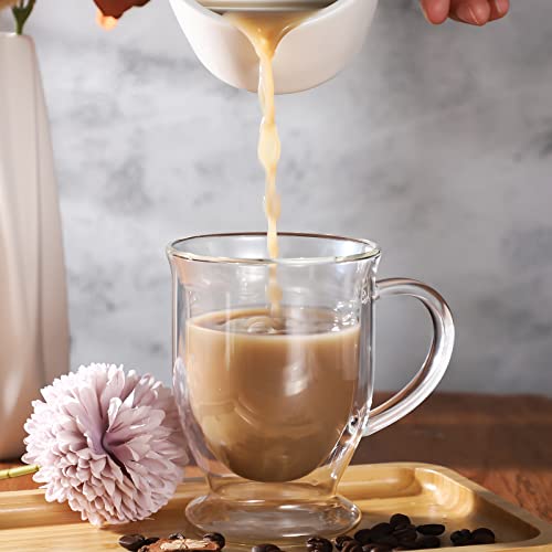 6 Pcs Glass Coffee Cups Double Wall Glass Coffee Mugs Clear Glass Espresso Cups With Handle Tea Cup Glass Cappuccino Cup For Hot Beverages Insulated Coffee Espresso Tea Latte Wine Juice (16 Oz) #TOP3