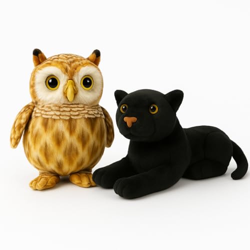 Image of Cute Owl & Panther Plush Toy Combo - 30 cm Soft Stuffed Animals for Kids | Super Soft & Huggable for Boys & Girls (Pack of 2)
