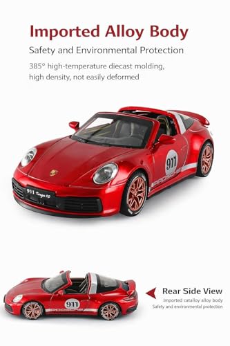 Image of Alokik 1:32 Scale Poarsche 911 Targa 4S Diecast Car Models Toys Metal Alloy 2 Openable Door and Sound & Light, Pull Back Toys Gifts for Boys Best Gift Car (Color As Per Stock)