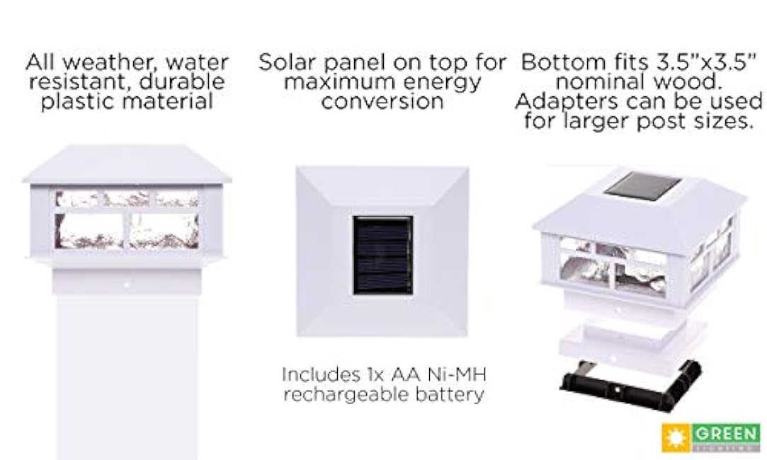 GreenLighting Modern Solar Post Cap Lights Fits 4x4 Wood, 4x4 & 5x5 PCV/Vinyl Outdoor Solar Powered Light, Fence Post, Landscaping, Deck, Garden- Bright LED, Waterproof White 4 Pack