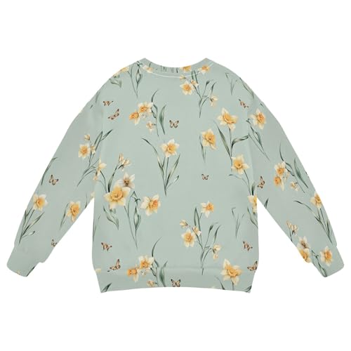 JUNZAN Cute Daffodils Sage Green Little Girls Sweatshirt Hoodie Long Sleeve Kids Hoodies Boys Party 4T2