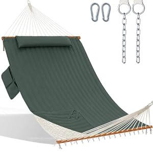 GAFETE 12FT 2 Person Handwoven Rope Hammock for Outside with Removable Pad