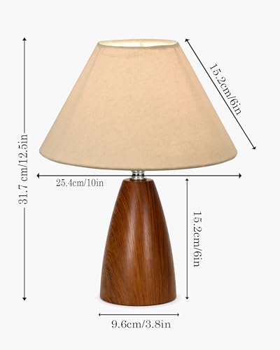Image of Homesake Wood Grain Pattern Small Table Lamp, Desk Light, Wooden Bedroom Lamps for Nightstand, Scalloped Lamp Shade Table Lamps Small Spaces, Bedroom, Living Room, Taper Cone, (Khadi Cone)