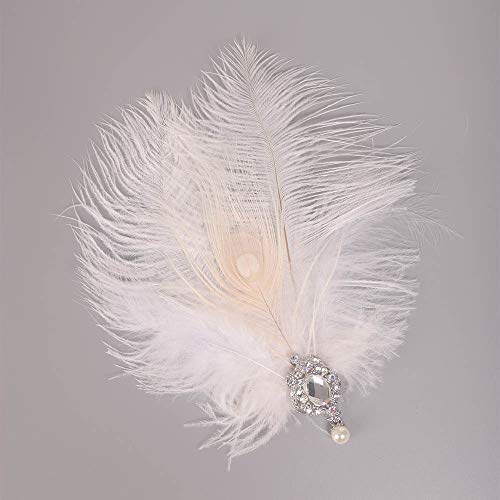 Aimimier 1920S Flapper White Feather Headpiece Crystal Pendant Hair Clip Roaring 20S Feather Accessories Masquerade Gatsby Hair Jewelry For Women And Girls #TOP6