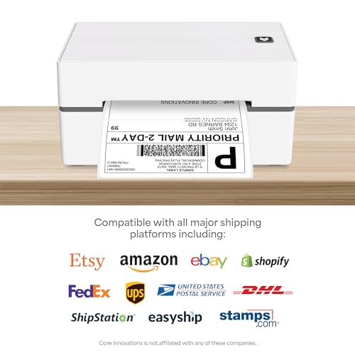 Image of Bluetooth Thermal 4x6 Shipping Label Printer Bundle, Wireless and USB Label Printer for Small Business, 203 Dpi Printer with 75 Labels, Android, iOS and Windows Compatible, White