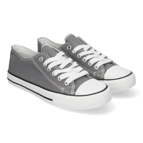 85271 Zapatilla Plana de Mujer, Comoda, con Material de Lona, Estilo Bamba Casual, y Cierre de Cordones Gris Talla 38