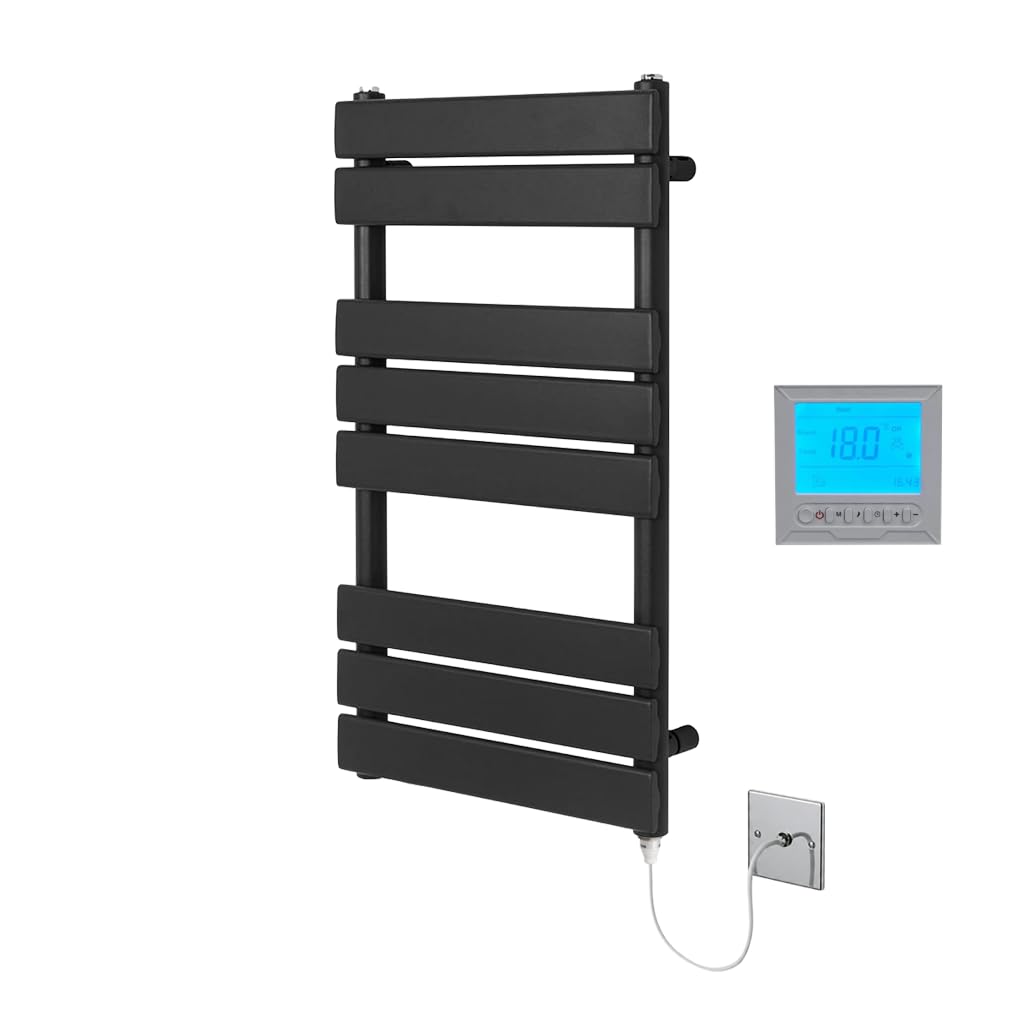 Richmond Black Electric Heated Towel Rail 400mm W x 800mm H + Timer