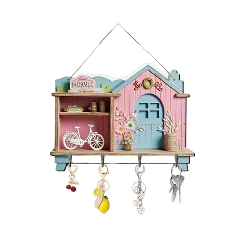 Fakcrkun Key Holder for Wall, Wooden 2D Key Holder, Drilling Key Rack with 4 Hooks Wall Mounted, Key Hangers for Wall Living Room, Kitchen, Office