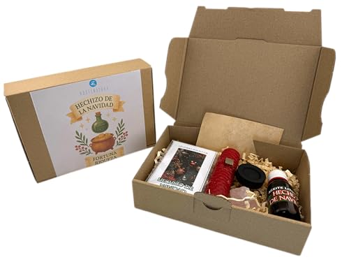 HOSTENATURA | Hechizo de la Navidad | Ritual de Fortuna, Riqueza y Unión Familiar | Kit con Vela de Miel con Pirita, Polvos y Aceite Esotérico, Cuarzo Rosa, Pergamino y Carbón