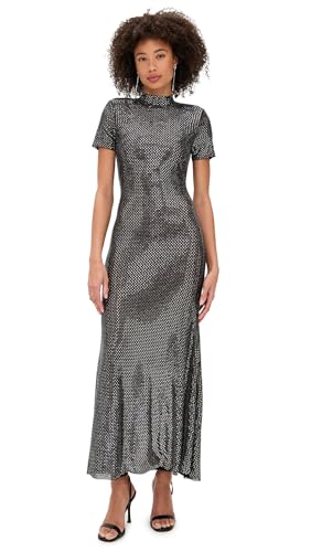 Self Portrait Womens Gunmetal Rhinestone Mesh Midi Dress Grey 2