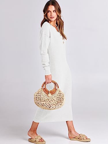 Image of ANRABESS Women Long Sleeve Button V Neck Oversized Casual Loose Fit Waffle Knit Fall Midi Sweater Dress 2026 Trendy Outfits