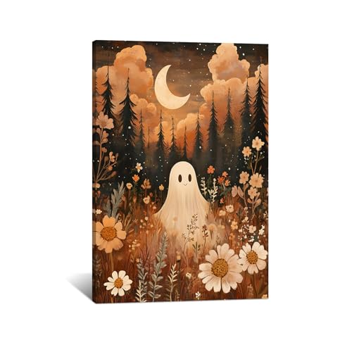 Ghost in Enchanted Forest Meadow Wall Art Dark Cottagecore Landscape