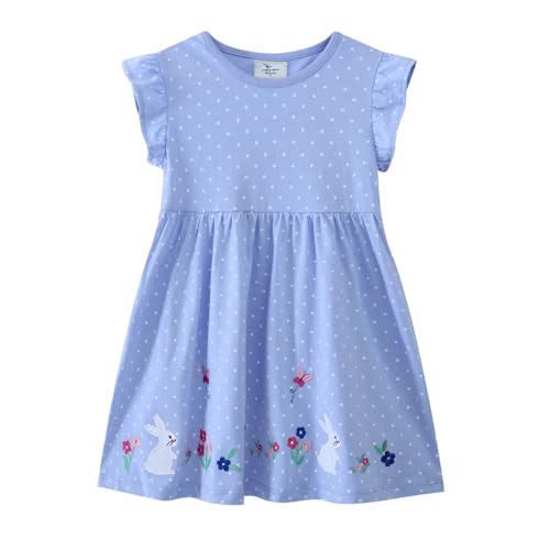 Girls Bunny Dress Toddler Kids Summer Dresses Short Sleeve Rabbit Sundress Cotton Casual Birthday Party Clothes Size 5T