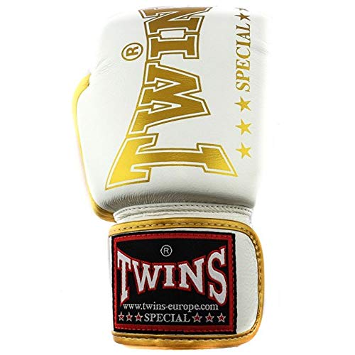 Twins Boxhandschuhe BGVL-8 aus Leder in Weiß-Gold, Größe 14 Oz
