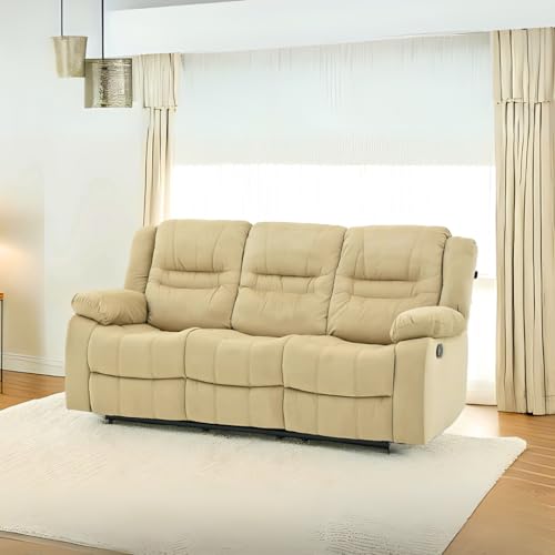 Image of Royaloak Melaka Malaysian Fabric 3 Seater Recliner | Tufted Back with Plush Armrests & High-Density Foam | Manual Reclining Chair with Heavy-Duty Metal Base & Pocket Springs Comfort