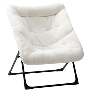 HollyHOME X-Large Saucer Chair, Comfy Oversized Folding Chair, Faux-Fur Reading Chair for Teens, Adults, Foldable Accent Lazy Chair, Metal Frame Lounge Chair for Living Room, Bedroom, Dorm, White