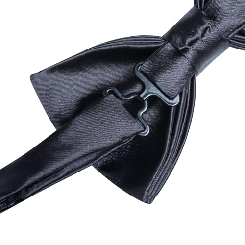 Image of Solid Color Bow Ties for Men Silk Pre-tied Tuxedo Bowtie Set 4PCS