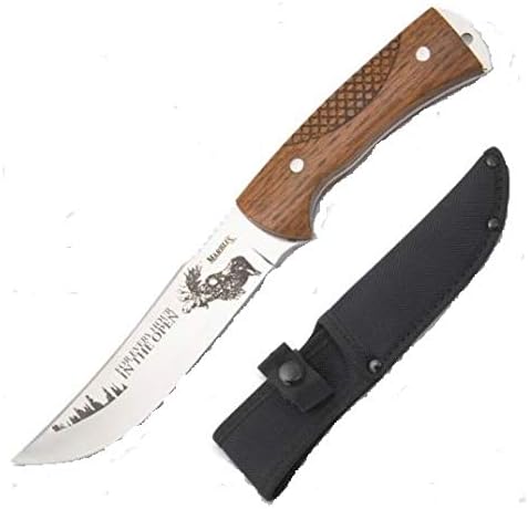 Marbles MR561 / HK8951-105 Checkered Wood Hunting Fixed Blade Knife + Sheath