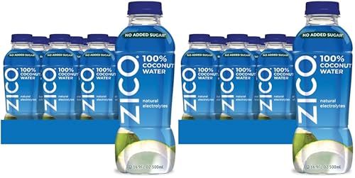 Zico 100% Coconut Water,NO added Sugar,Refreshingly Delicious,Hydration with Electrolytes,16.9 Fl Oz,(Pack of 24)