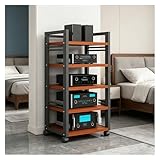 5 Niveaux Meuble HiFi, Support Multimédia, avec Étagère Réglable en Hauteur Et roulettes, Rack HiFi pour Chaînes Stéréo, pour Bureau À Domicile Et Salon(Brown)