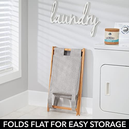 mDesign Porta Biancheria Pieghevole – Contenitore portabiancheria Portatile da Bagno – Cesto per la Biancheria in bambù e Poliestere con Sacco Estraibile – Color bambù - Image 8