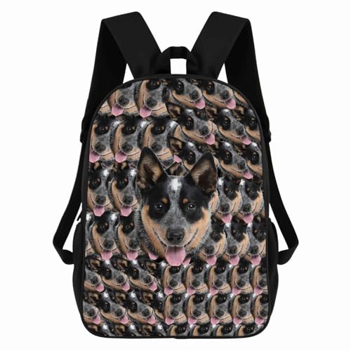 Blue Heeler Dog Backpack, Dog Head Face Laptop Backpack, Bookbag, Daypack for Hiking Work Camping 17 Inch