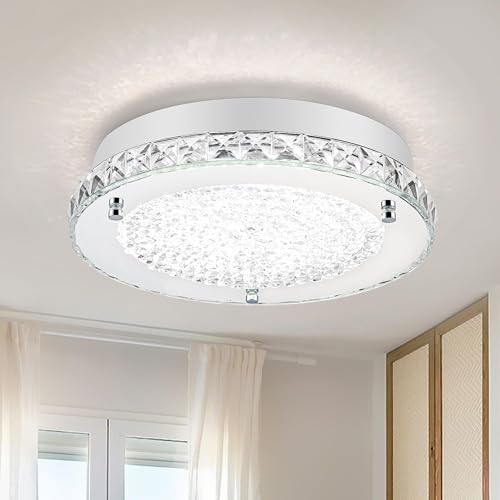 Lzawvm Crystal Ceiling Light Flush Mount Light Fixture Modern LED Ceiling Lamp for Foyer, Bedroom, Bathroom, Closet, Dimmable, 11 Inch, 18W
