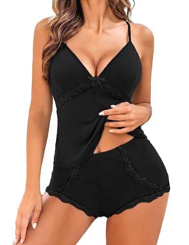 Avidlove Sexy Pajamas Set for Women Lace Modal 2 Piece Cami Pj Shorts Set Cute Lingerie Sets Sleepwear