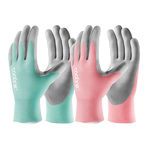 Cooljob 6 Pairs Bamboo Gardening Gloves For Women And Men, Ultra-Thin Pu Coated Garden Yard Gloves, Breathable Anti-Slip Work Gloves With Grip For Workers, Gardeners, Pink & Blue, X-Small Size #TOP12