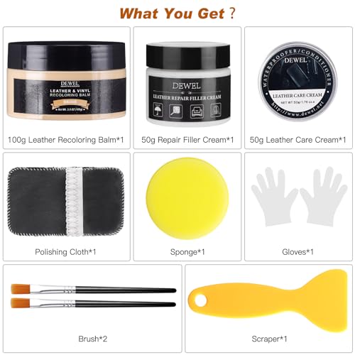 Beige Leather Recoloring Balm, With Leather Filler and beeswax, Leather Repair Kit for Furniture & car interior, Leather Color Restorer, Leather conditioner for Couches, furniture salve for leather