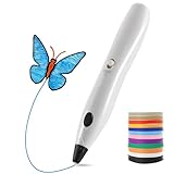 LIHUACHEN RPC200B 3D-Stift-Set (Knopfversion), mit 12 Farben PLA-Filament, Fingerschutz, Zeichenschablonen, ist mit PLA-Filament kompatibel und eignet Sich für DIY-Bastelarbeiten. (Weiß)