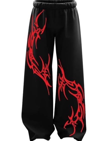 Men's Black Tribal Print Jogger Pants, Trendy Unisex Wide Leg Track Pant with Elastic Waist-picture-20