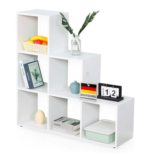 Floordirekt Libreria, scaffale a gradini, bianco, con 6 scomparti, 29 x 97,5 x 97,5 x 97,5 cm, divisorio per cameretta dei bambini, soggiorno, ufficio e camera da letto (Carolina)