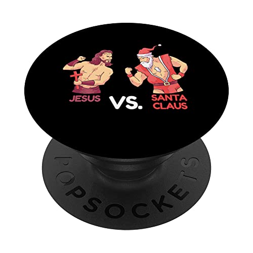Jesus Vs. Santa Claus Christmas PopSockets Swappable PopGrip, Black