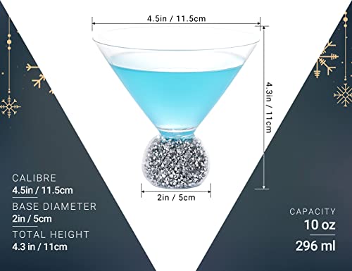 Dounx Set Of 4 Stemless Martini Glasses, 8Oz Margarita Glasses For Men And Women, Ultra-Thin Rim, Lead-Free Glass, Silver Rhinestone-Filled Spherical Base, Reusable #TOP1