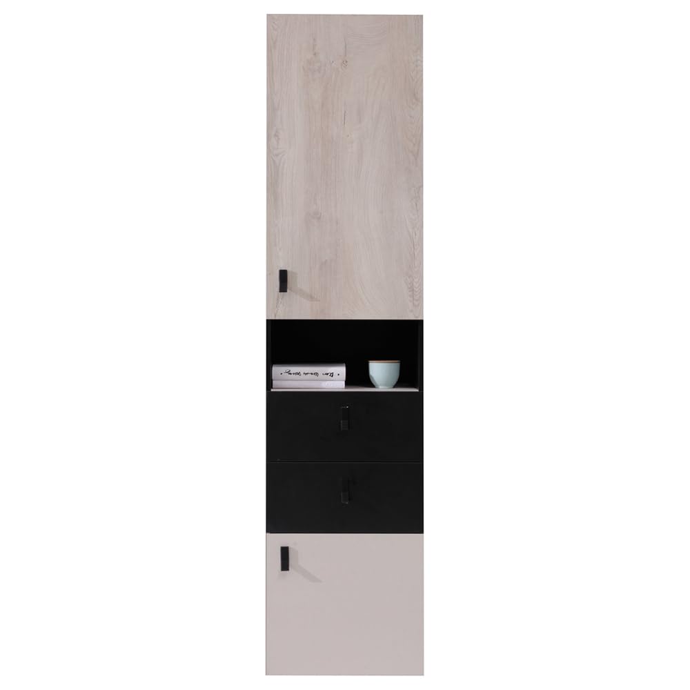 Lomadox Jugendzimmer Set 7-teilig mit Bett, Eckkleiderschrank, 2 Regalschränke, Wandboard, Schreibtisch, Schreibtischaufsatz in schwarz/braun/beige Modern