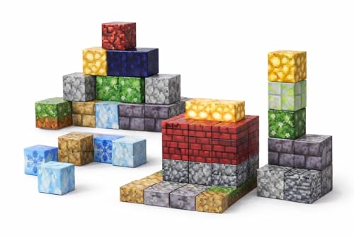 Image of Mincraft Magnetic Building Blocks Toy Set (20 Pieces) | Colorful Cube Construction Blocks with Strong Magnets | STEM Educational Toy for Kids | Creative Stacking, Learning Playset