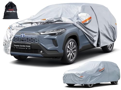 Image of Kayme 6 Layers SUV Car Cover Custom Fit for Toyota Corolla Cross (2020-2026), Waterproof All Weather for Automobiles,Rain Sun UV Protection.Silver