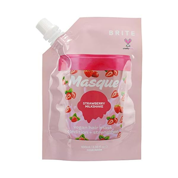 Brite-Icecream-Hair-Masque-Strawberry-Milkshake-Nourishing-Vitamin-E-Hydrating-Fatty-Acids-to-Condition-Protect-Repair-Strengthen-Hair-Vegan-Cruelty-Free-100ml Brite Icecream Hair Masque, Strawberry Milkshake - Nourishing Vitamin E & Hydrating Fatty Acids to Condition, Protect, Repair & Strengthen Hair - Vegan & Cruelty-Free (100ml)