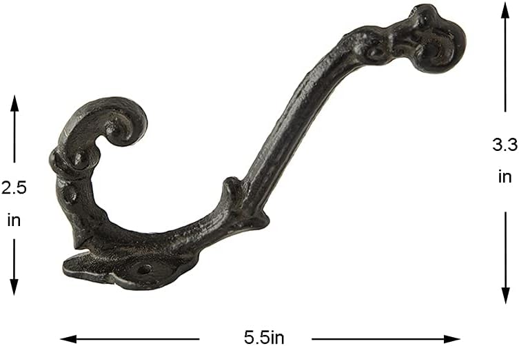 5 Packs Vintage Cast Iron Hooks Wall Wood Mounted Decorative Coat Hooks Sturdy Farmhouse Bags Hats Towels Hanger