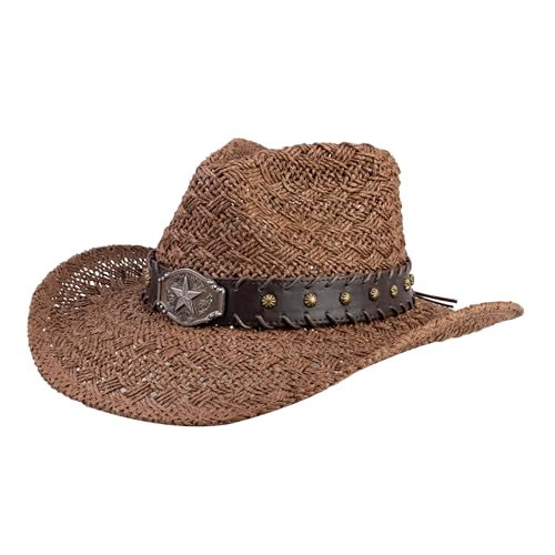 Image of Straw Cowboy Hats Cowgirl Hat Western Cowboy Hat Rancher Hat for Men Women, Exquisite Decoration Band