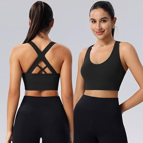 Image of High Support Sports Bras for Women,Criss Cross Strappy Back Seamless Padded