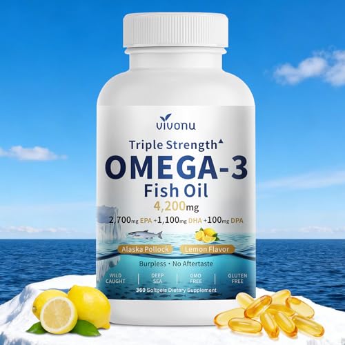 Image of VivoNu Triple Strength Omega 3 Fish Oil - 4200mg, 360 Softgels | Enteric-Coated for No Fishy Aftertaste | Wild-Caught | Third-Party Tested