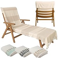 CalmyBEACH Handtuch für Sonnenliege 200x70cm - mit Kapuze 100% Baumwolle Schonbezug für Gartenliege Liegenhandtuch mit Umschlag Liegestuhl Bezug Liege Strandliege (Braun/Natur)