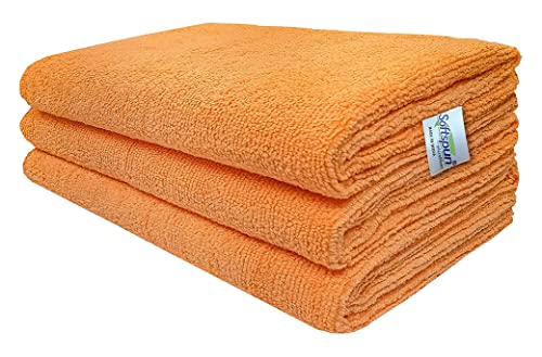 Image of SOFTSPUN Microfiber Cloth (3pcs - 40x60cms -340GSM) Orange, Super Soft Absorbent Cleaning Towels Cleans & Polishes Everything in Your Home.