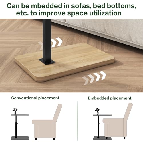 IBUYKE C Shaped Side Table, 360° Swivel Height Adjustable End Table for Small Spaces, with Phone & Tablet Slot, Modern Small Coffee Snack Table for Sofa/Bed, Natural TVT003R - Image 4