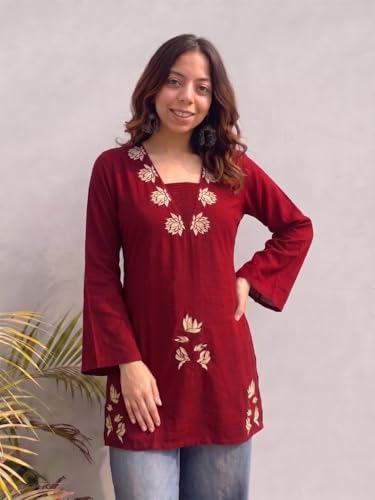 Image of ANNI Designer Cotton Short Kurti for Women | Stylish Kurti | Short Kurti Top | Casual Kurta for Women | Comfortable Cotton Kurtis for Womens
