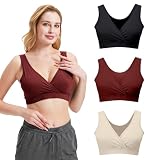netdraw Women's Bamboo Viscose Nursing Sleep Bra, Ultra Soft Crossover Wire-Free Lounge Maternity Bralette, Black/Claret/Oat, Large