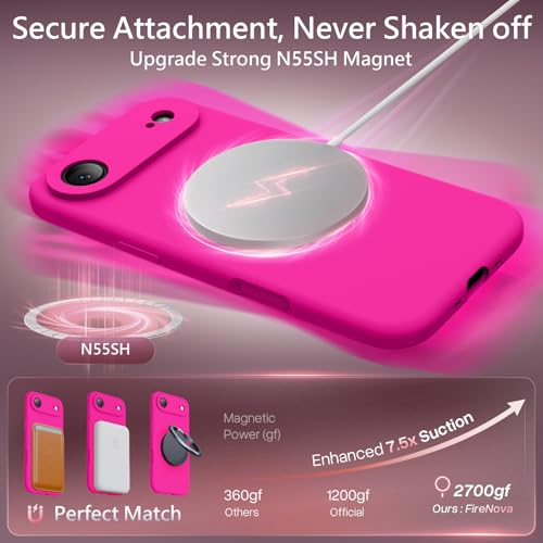 Image of FireNova Magnetic for iPhone Air Case, Compatible with MagSafe, [Integrated Silicone Camera Control Button] [Camera Protection] Microfiber Lining Phone Case for iPhone 17 Air, 6.5 inch, Hot Pink