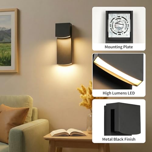 Image of IP65 Waterproof Outdoor Modern LED Wall Light Fixtures, Black Exterior Wall Sconces 32W 3000K, Porch Patio Light Fixture Outdoor Wall Lights Outside Lights for House Garage Front Door 2 Pack